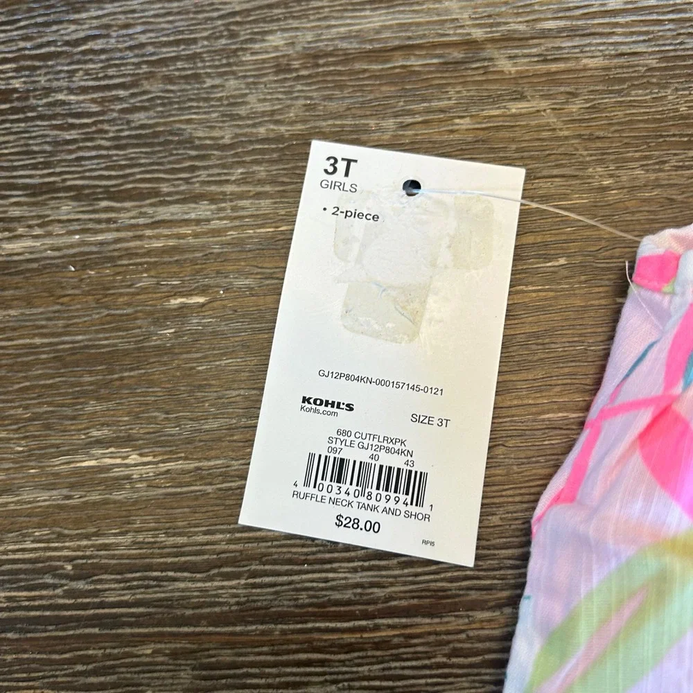 Kohl's Ruffle Neck Tank and Shorts Set Girls 3T Pink Tropical Floral cotton set